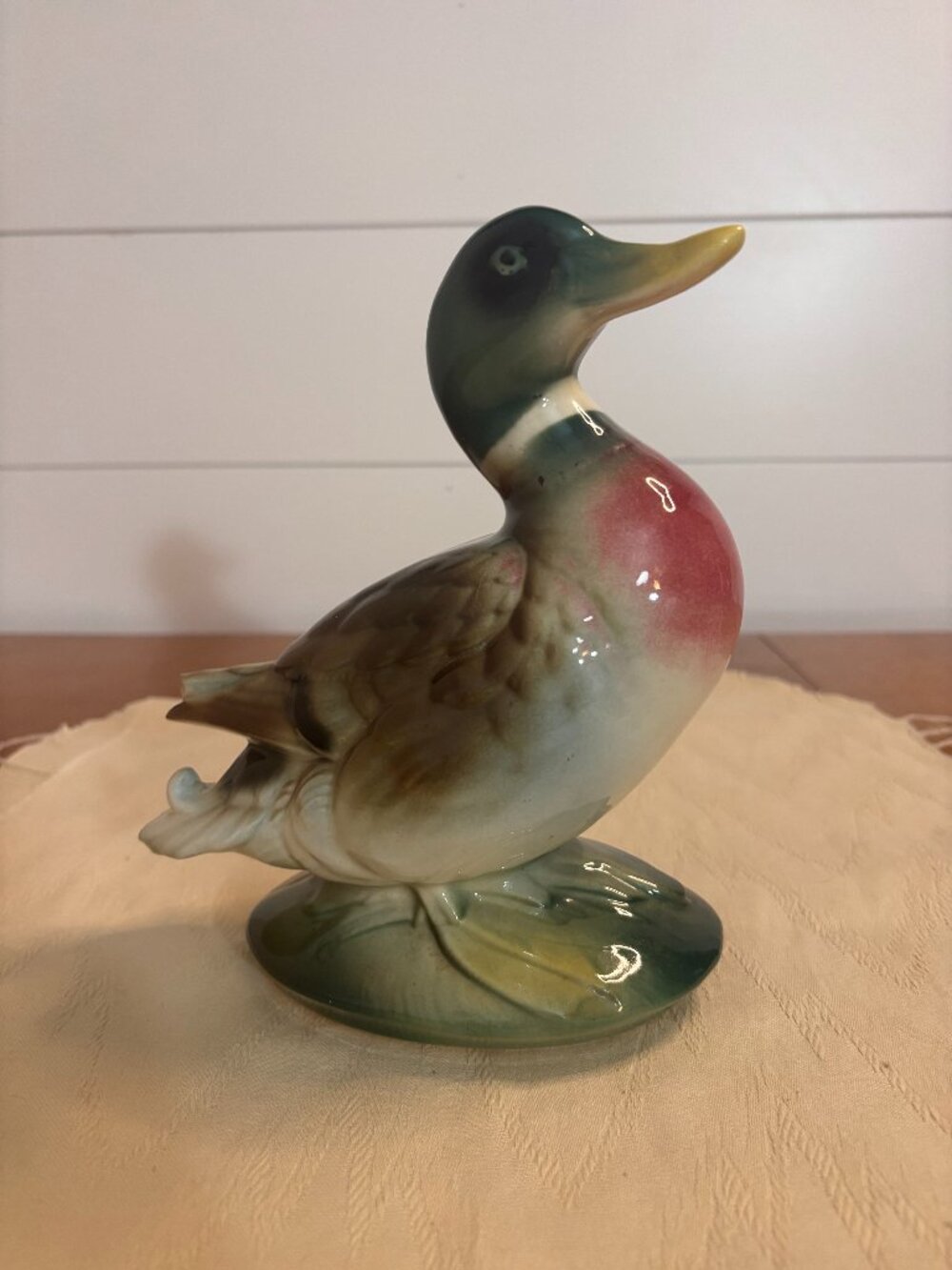 VTG 9 in Medium Ceramic Hand Painted Duck Figurine Cottage Farm Cabin Decor